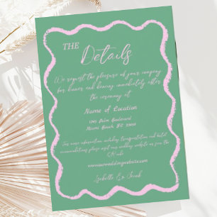 Retro Wavy Pink Green Handwritten Wedding Details Enclosure Card