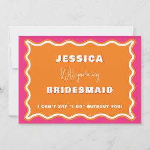 Retro Wavy Pink Orange Photo Bridesmaid Proposal  Invitation