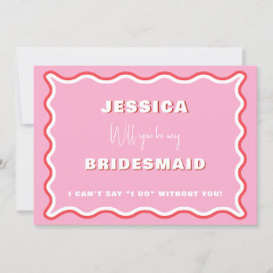 Retro Wavy Pink Red Photo Bridesmaid Proposal  Invitation