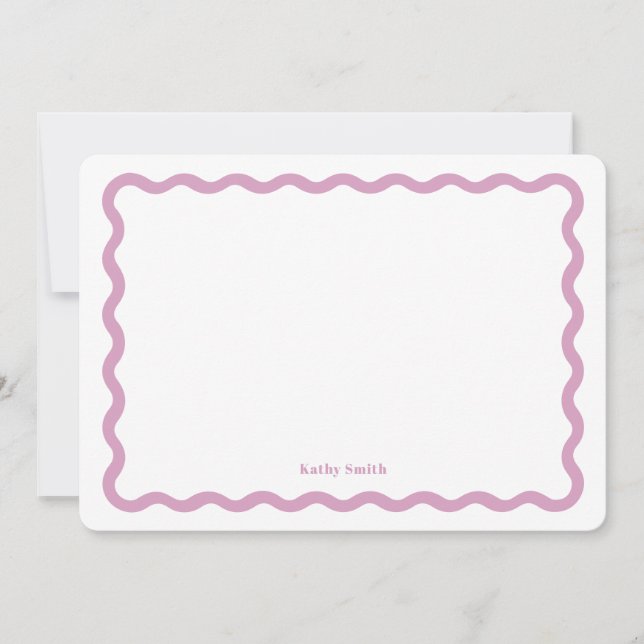 Retro Wavy Pink Simple Personalized Stationery Card (Front)