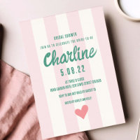 Retro Wavy Pink Striped Handwriting Bridal Shower 