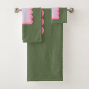 Retro Wavy Shape Green And Pink Bath Towel Set
