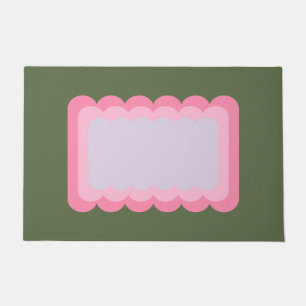 Retro Wavy Shape Green And Pink Doormat