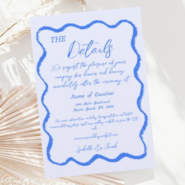 Retro Wavy Squiggle Handwritten Wedding Details Enclosure Card (Creator Uploaded)