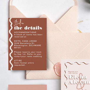 Retro Wavy Squiggly Terracotta Wedding Details  Enclosure Card