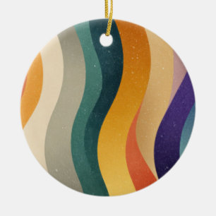 Retro Wavy Stripes Abstract Pattern Ceramic Ornament
