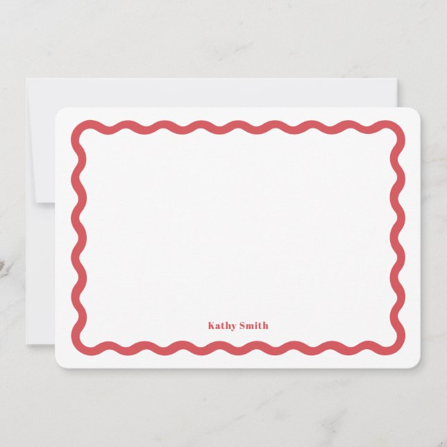 Retro Wavy Stylish Red Personalized Stationery Card (Front)