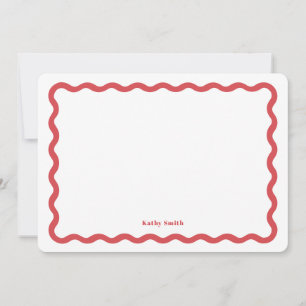 Retro Wavy Stylish Red Personalized Stationery Card