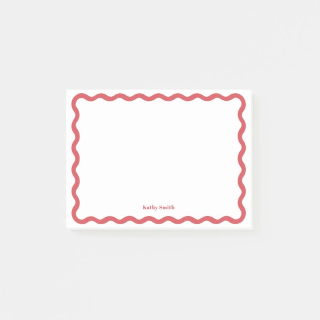 Retro Wavy Stylish Red Personalized Stationery Post-it Notes (Front)