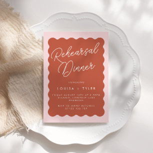 Retro Wavy Terracotta & Blush Rehearsal Dinner Invitation