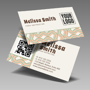 Retro Wavy Vertical Side Pattern QR Code Business Card