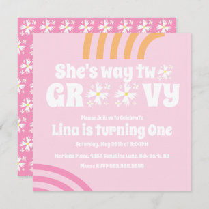 Retro Way Two Groovy Daisy Flower Birthday Pink