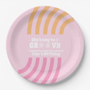 Retro Way Two Groovy Daisy Flower Birthday Pink Paper Plate