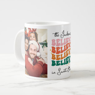 Retro we believe in Santa Claus Christmas 2 photos Large Coffee Mug
