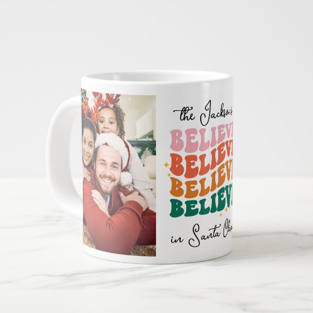 Retro we believe in Santa Claus Christmas 2 photos Large Coffee Mug (Front Left)