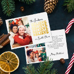 Retro we believe in Santa Claus Christmas family Foil Holiday Card<br><div class="desc">Spread joy,  love,  and a sprinkle of holiday cheer and bring a jolly vintage vibe to your nearest and dearest with this retro Christmas card. Customize it with three of your favourite family photos that capture the magic of the season.</div>