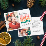 Retro we believe in Santa Claus Christmas family Holiday Card<br><div class="desc">Spread joy,  love,  and a sprinkle of holiday cheer and bring a jolly vintage vibe to your nearest and dearest with this retro Christmas card. Customize it with three of your favourite family photos that capture the magic of the season.</div>