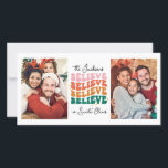 Retro we believe in Santa Claus Christmas family Holiday Card<br><div class="desc">Spread joy,  love,  and a sprinkle of holiday cheer and bring a jolly vintage vibe to your nearest and dearest with this retro Christmas card. Customize it with three of your favourite family photos that capture the magic of the season.</div>