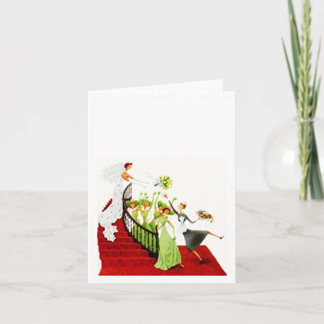 Retro Wedding Bouquet Toss Blank Bridal Note Card (Front)