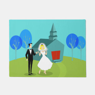 Retro Wedding Couple Door Mat