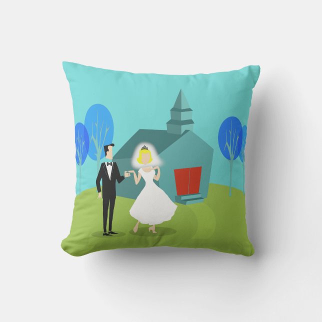 Retro Wedding Couple Outdoor Pillow (Front)