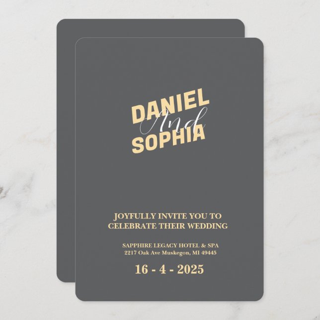 Retro wedding invitation card grey (Front/Back)