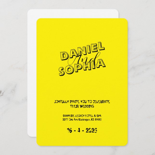 Retro wedding invitation card yellow  (Front/Back)