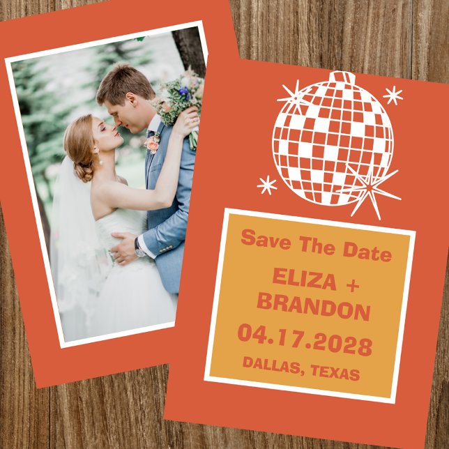 Retro Wedding Photo Disco Ball 70's Save the Date  Invitation (Creator Uploaded)