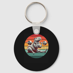 Retro Weightlifting Funny Fitness Workout Gym Capy Keychain