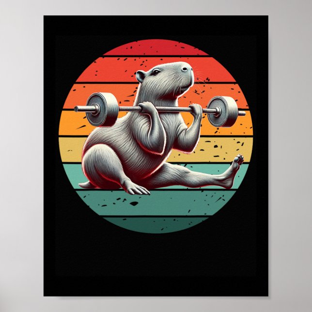Retro Weightlifting Funny Fitness Workout Gym Capy Poster (Front)