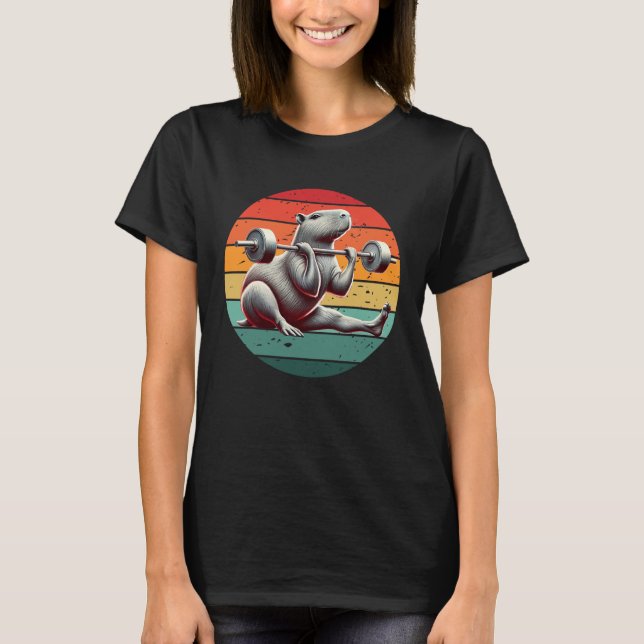 Retro Weightlifting Funny Fitness Workout Gym Capy T-Shirt (Front)