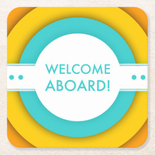 retro welcome aboard square paper coaster
