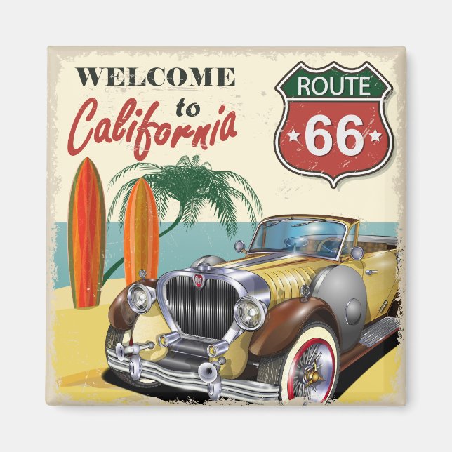 Retro "Welcome to California" Route 66 poster, Magnet (Front)