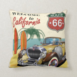 Retro "Welcome to California" Route 66 poster, Throw Pillow