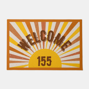 Retro Welcome with Sunrays Personalized Doormat