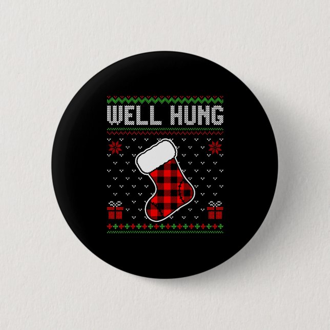 Retro Well Hung Ugly Christmas Sweater Couples Mat 2 Inch Round Button (Front)