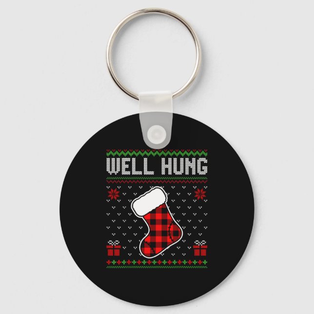 Retro Well Hung Ugly Christmas Sweater Couples Mat Keychain (Front)