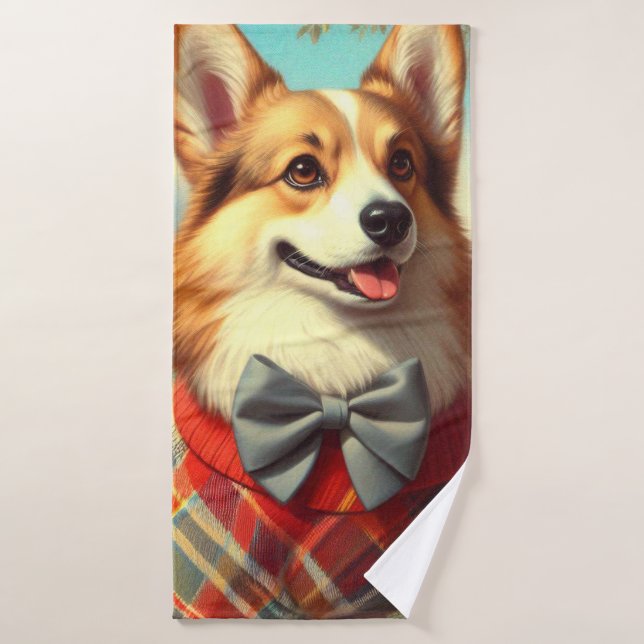 Retro Welsh Corgi Cardigan Painting Bath Towel (Bath Towel)