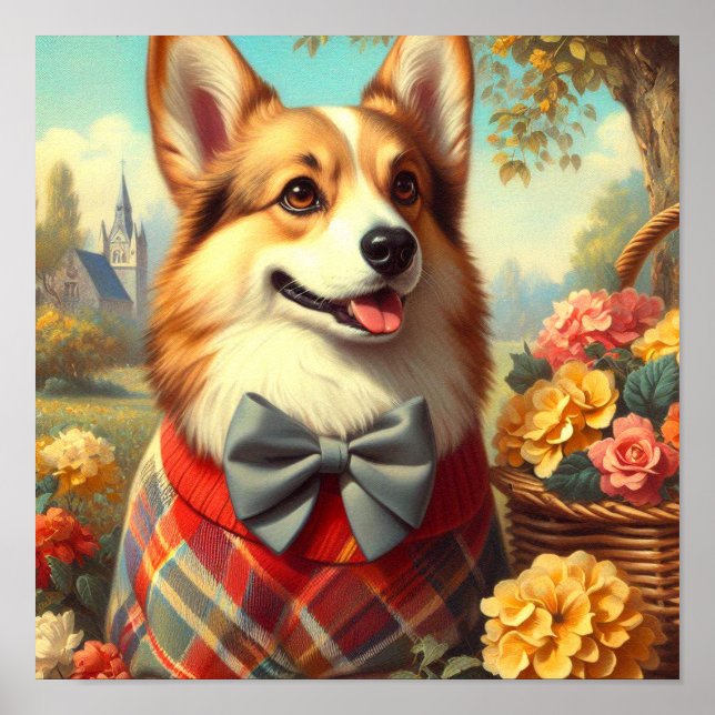 Retro Welsh Corgi Cardigan Painting Poster (Front)