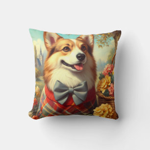 Retro Welsh Corgi Cardigan Painting Throw Pillow