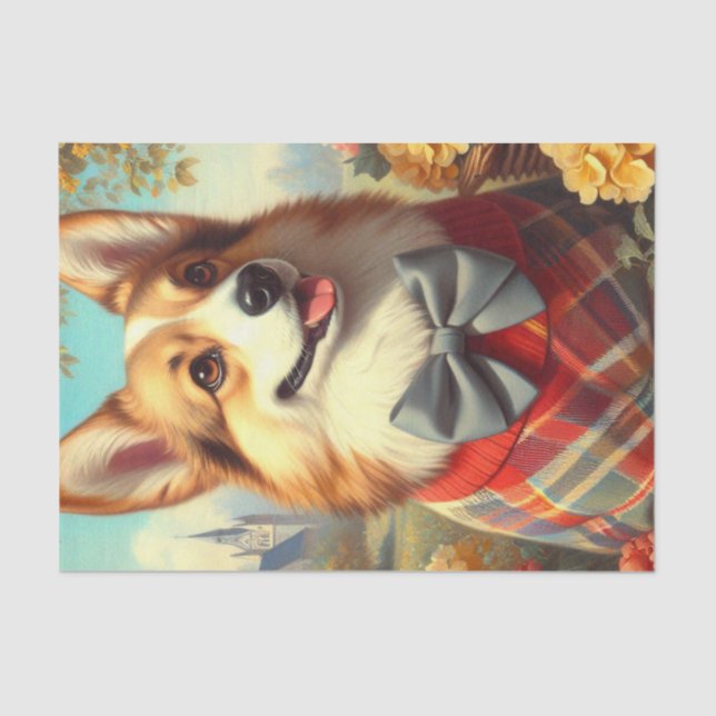 Retro Welsh Corgi Cardigan Painting Tissue Paper (Front)