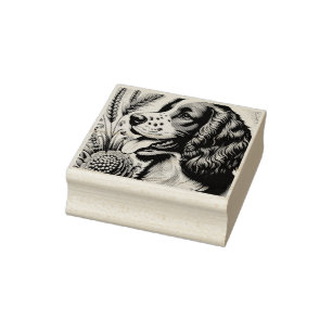 Retro Welsh Springer Spaniel Brown White Art Rubber Stamp