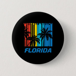 Retro West Palm Beach Florida Palm Trees Vacation 2 Inch Round Button