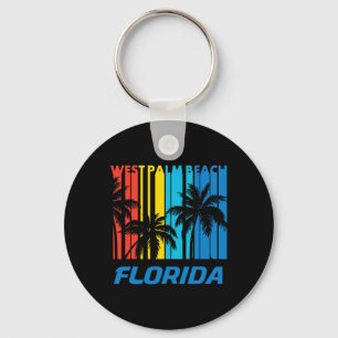 Retro West Palm Beach Florida Palm Trees Vacation  Keychain