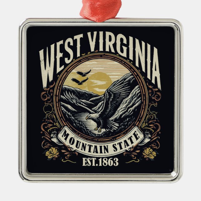 Retro West Virginia Metal Ornament (Front)