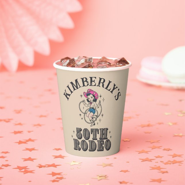 Retro Western 50th Rodeo Birthday Paper Cups (Insitu)