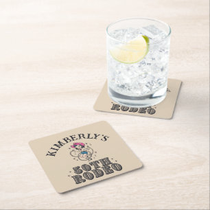 Retro Western 50th Rodeo Birthday Square Paper Coaster