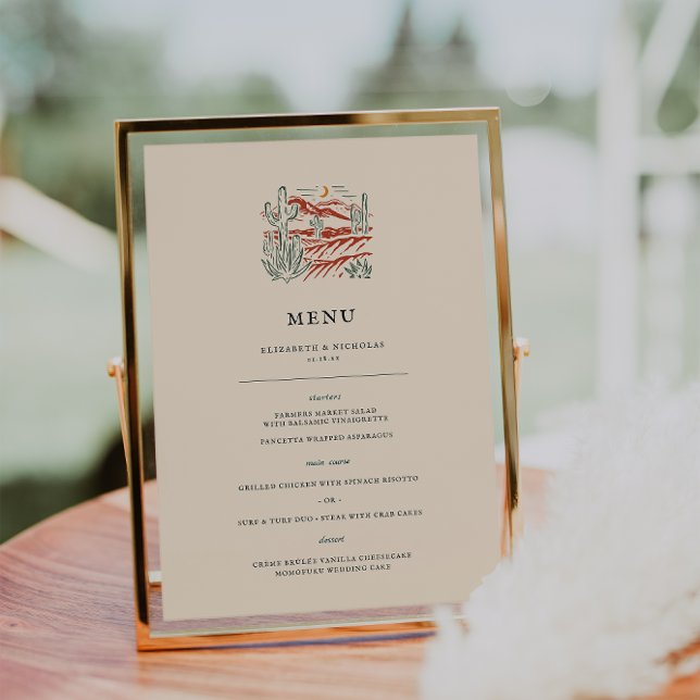 Retro Western Cactus Desert Menu Mariage (Créateur téléchargé)