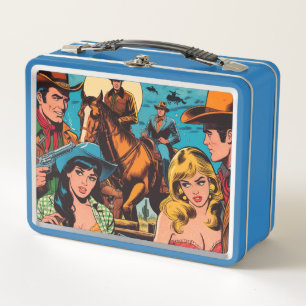 Retro Western Comics Illustration Metal Lunch Box