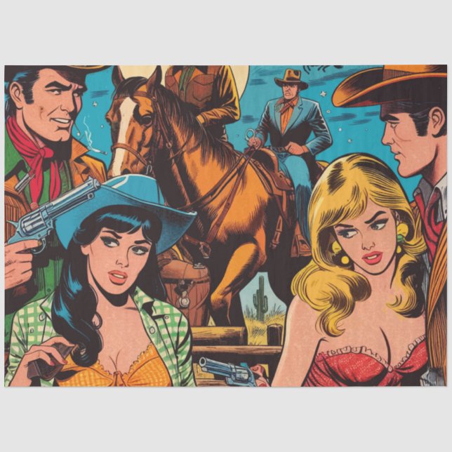 Retro Western Comics Illustration Tissue Paper (Front)